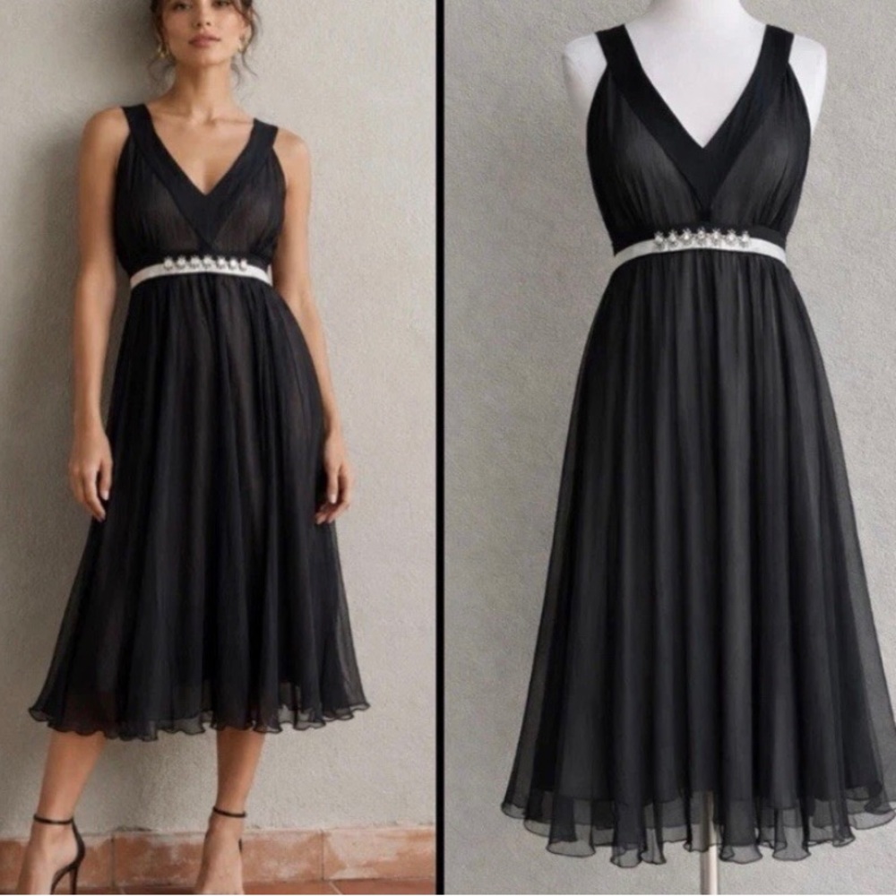ICE  10 Black Silk Pleated Chiffon Y2K Cocktail Dress VTG Fairycore Whimsigoth